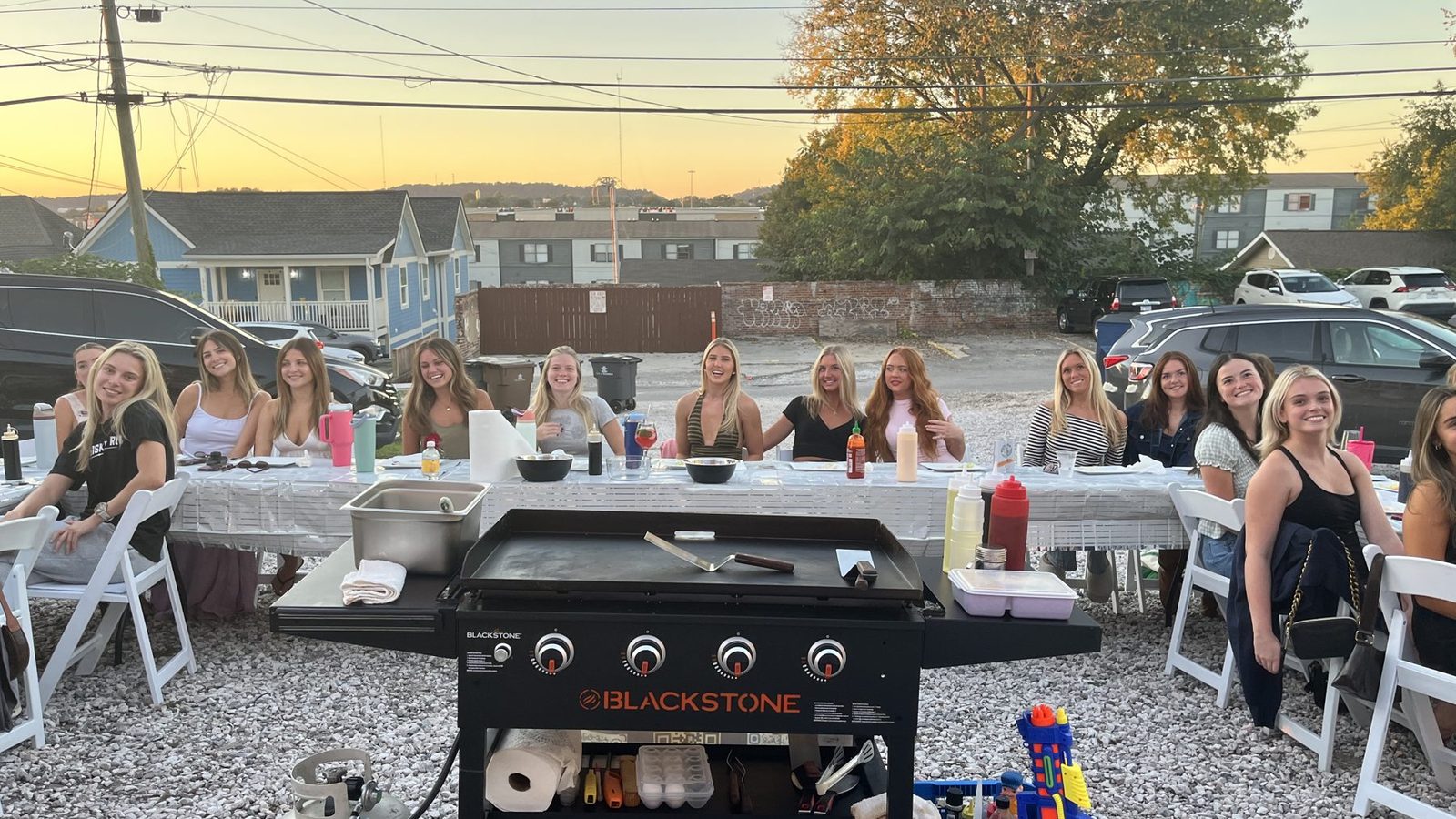 Private hibachi chef cooking at a backyard party in Pinecrest