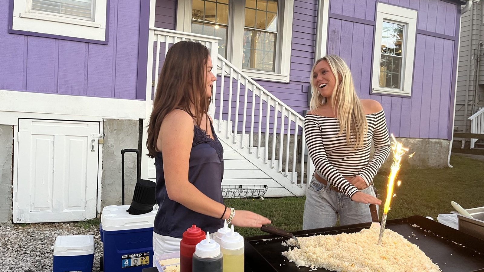 Backyard hibachi grill set up for a party in Cypress