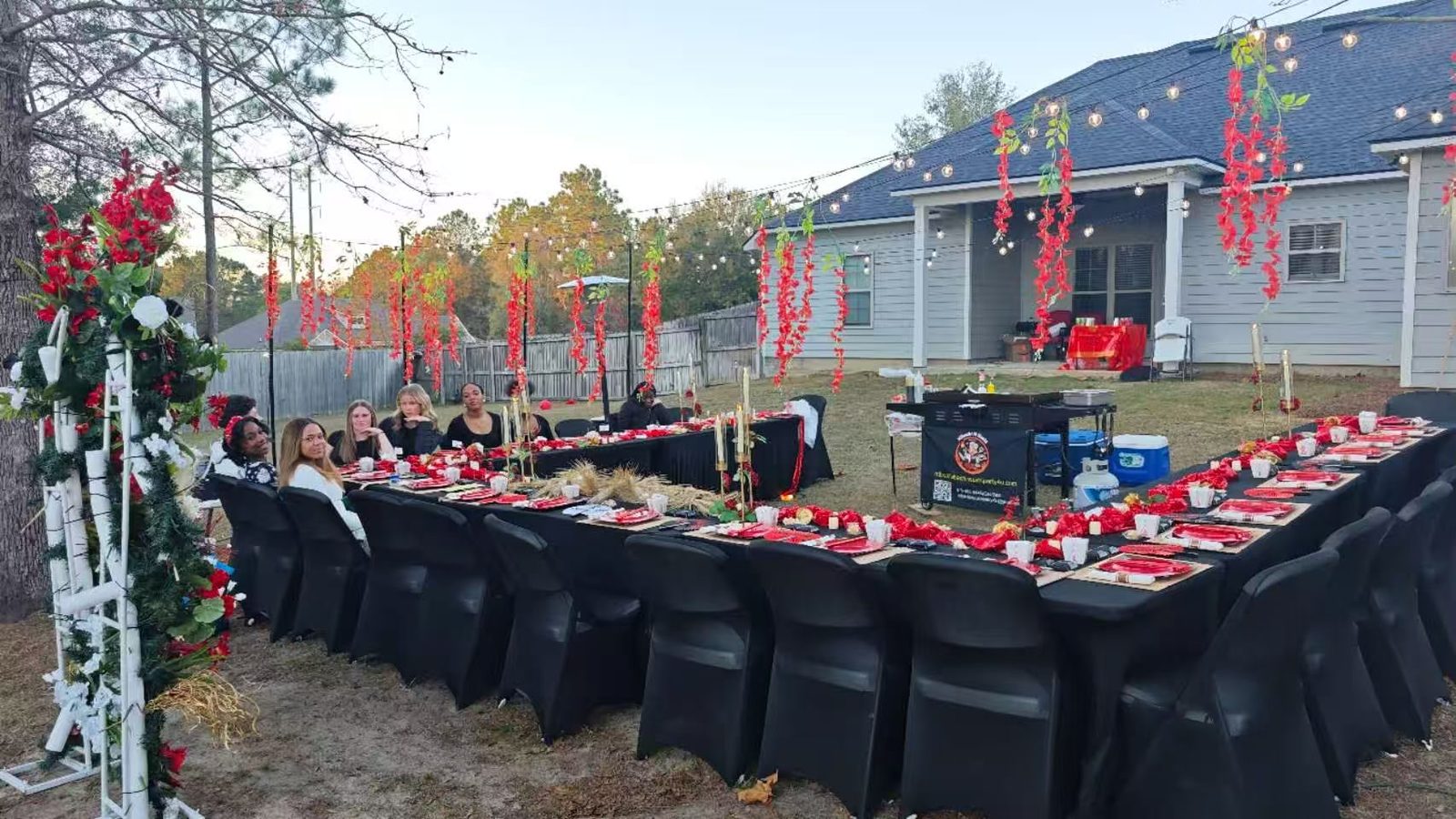 Mobile hibachi chef cooking for guests in Olustee