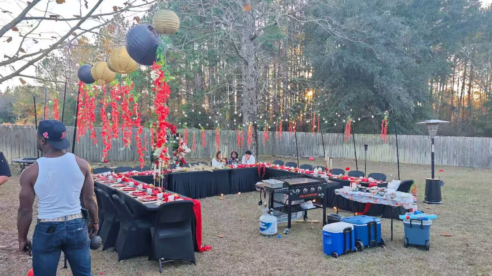 Private hibachi chef cooking at a backyard party in Pine Beach